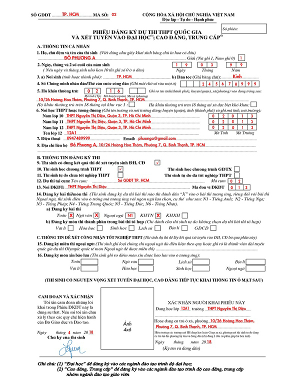 Hướng dẫn hồ sơ THPT quốc gia ĐH, CĐ năm 2020